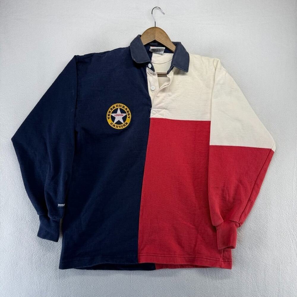 Vintage Texas Rugby Shirt Men's XL Red White Blue Flag Embassy Cantina Barbarian